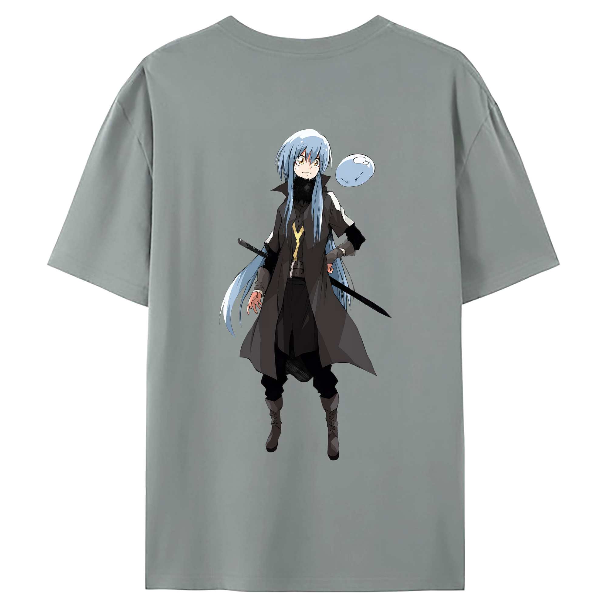 （画像用） 転スラ Regarding Reincarnated to Slime 綿100％ メンズ半袖Tシャツ（バックプリント） 通気性